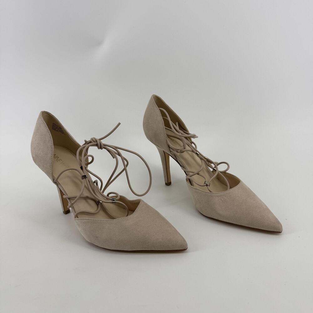 Nine West Shoes Womens 9M Light Beige Lace Up D'Orsay Pumps Chic Preppy Coquette